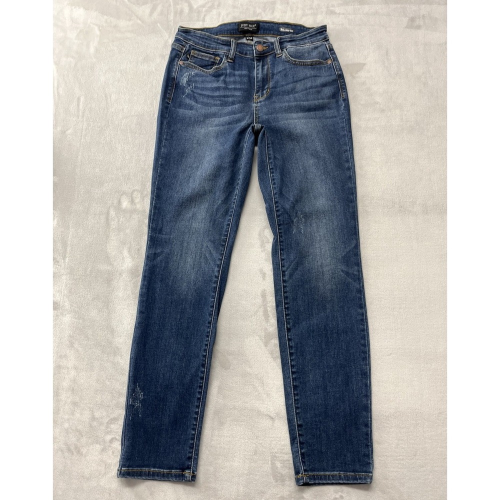 Judy Blue Jean Women 9/29 Blue Wash Relaxed Fit Stretch Distressed Whisker